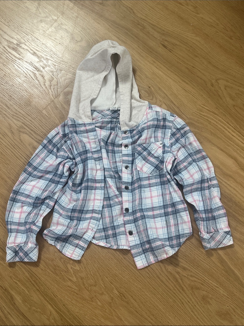 Roxy Girls Plaid Hooded Button-Down Shirt - Blue, Pink & Cream